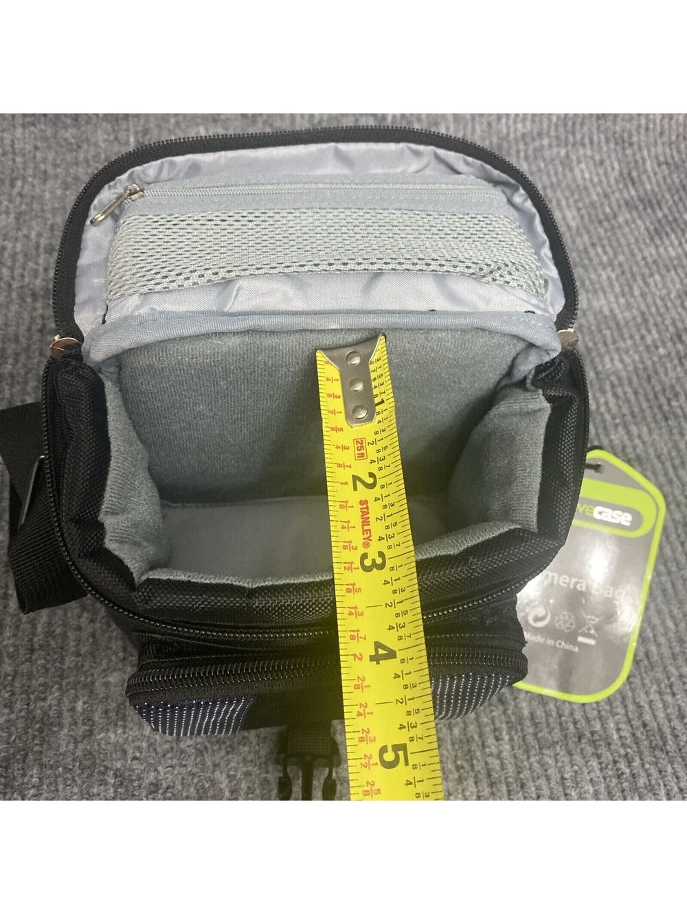 EveCase Camera Bag Small Black Multi Storage Zipper Pockets Shoulder Strap Nylon